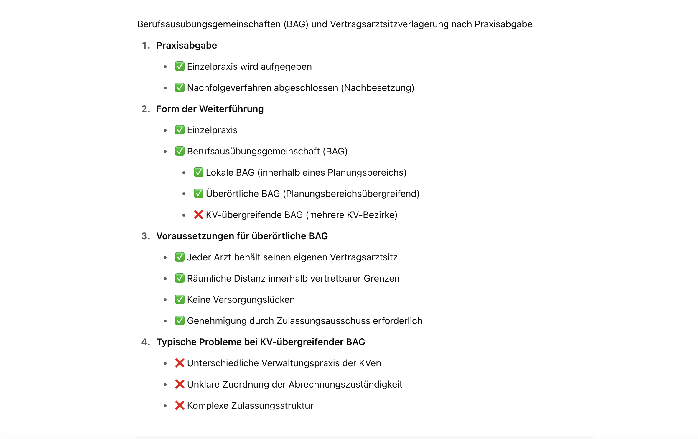 Übersicht Berufsausübungsgemeinschaften BAG und Vertragsarztsitzverlagerung 
