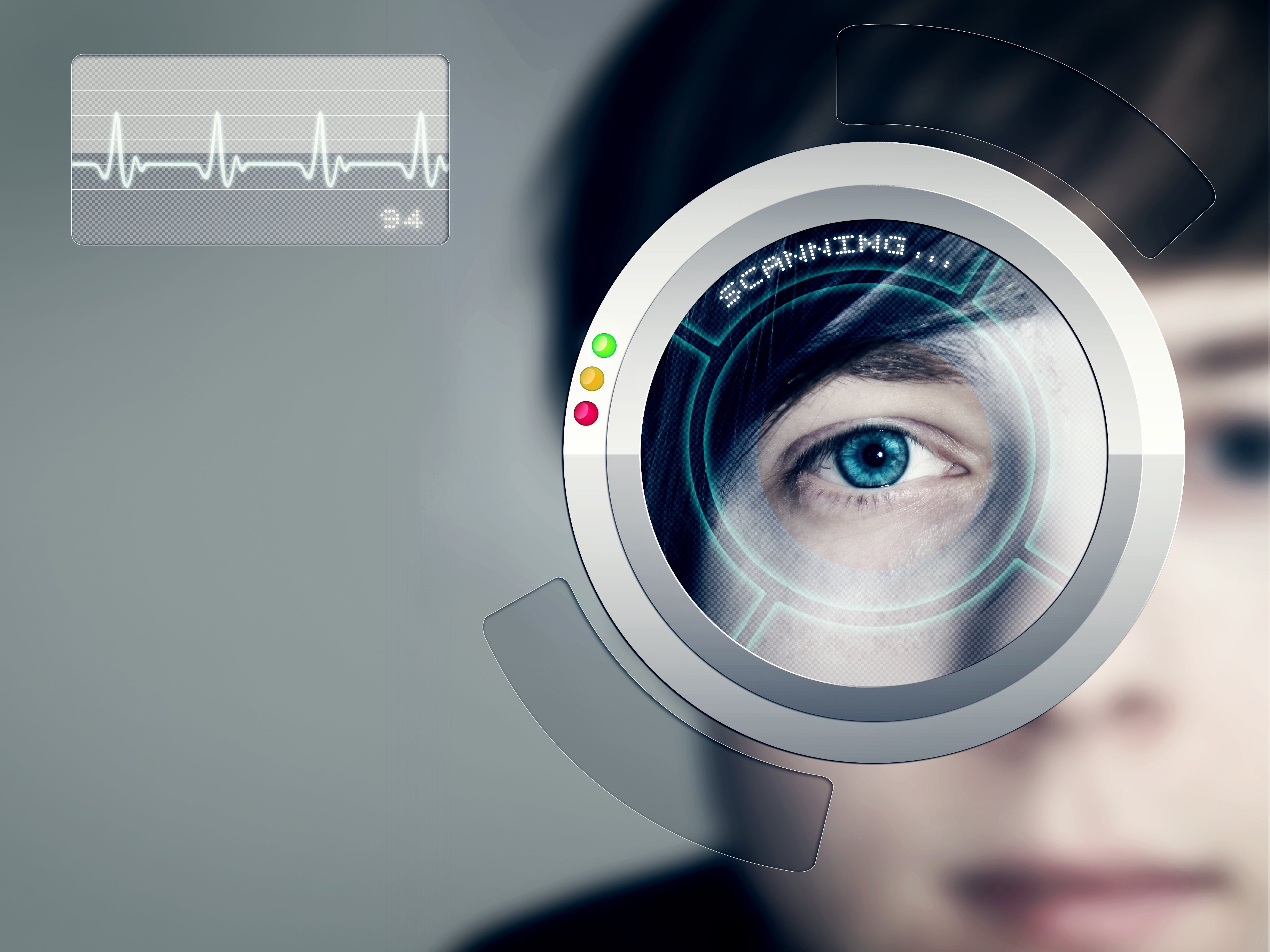 Nahaufnahme eines Auges im digitalen Scanprozess als Symbol für biometrische Erkennung in der medizinischen Digitalisierung