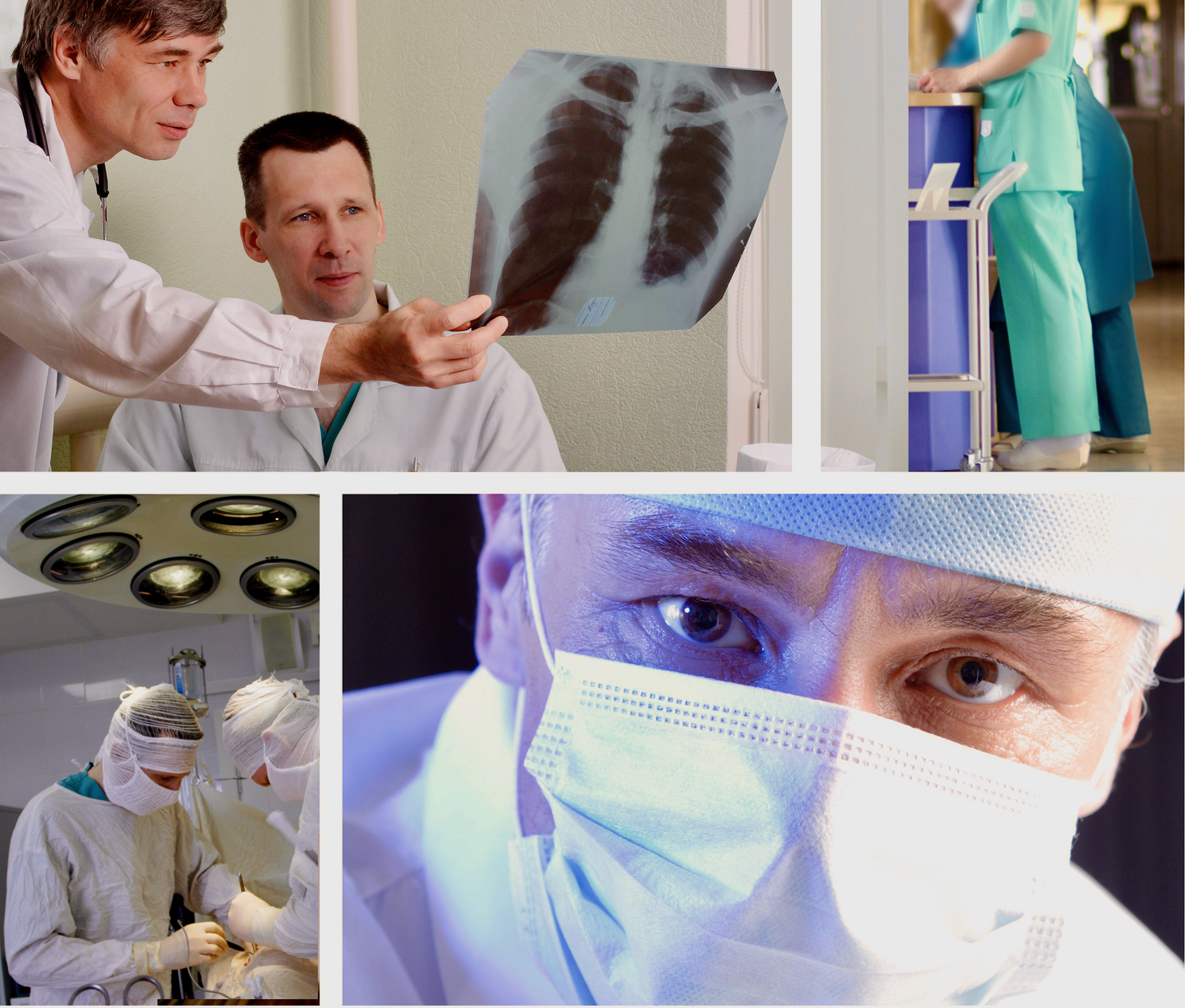 Ärzt:innen bei der Auswertung eines Röntgenbildes, OP-Team im Einsatz, medizinisches Fachpersonal in moderner Arztpraxis - Symbolbild für Digitalisierung und KI in der Arztpraxis