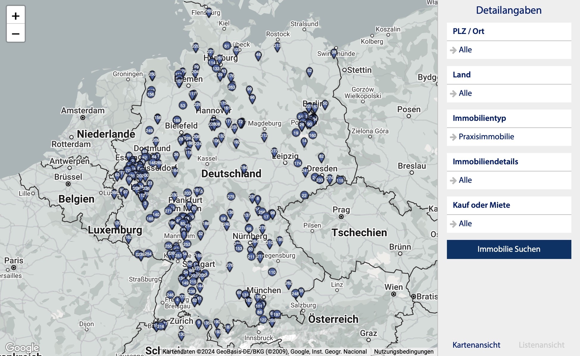 Karte Map Praxisimmobilien Angebote